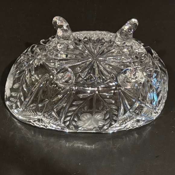 Vgt Zajecar 24% Lead Crystal Frosted Floral & Leaf Oval Footed Bowl Yugoslavia - Picture 4 of 4